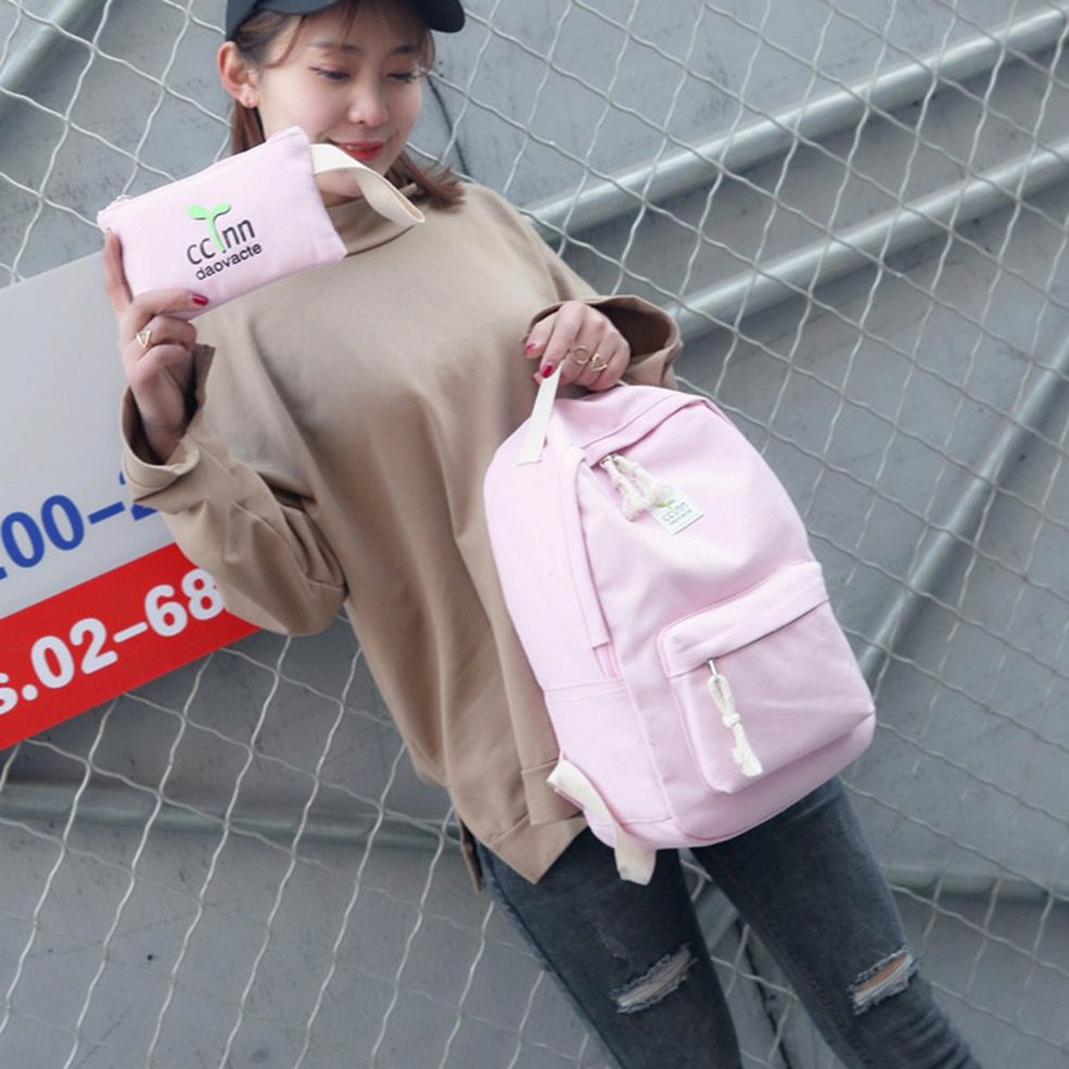 Foto 4 pulgar | Venta Internacional- Mochila Canvas Rosa Juego de 2 Piezas para Niñas y Estudiantes