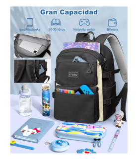 Foto 5 | Mochila Escolar Backpack Diseño Liso 30l Negro Acero