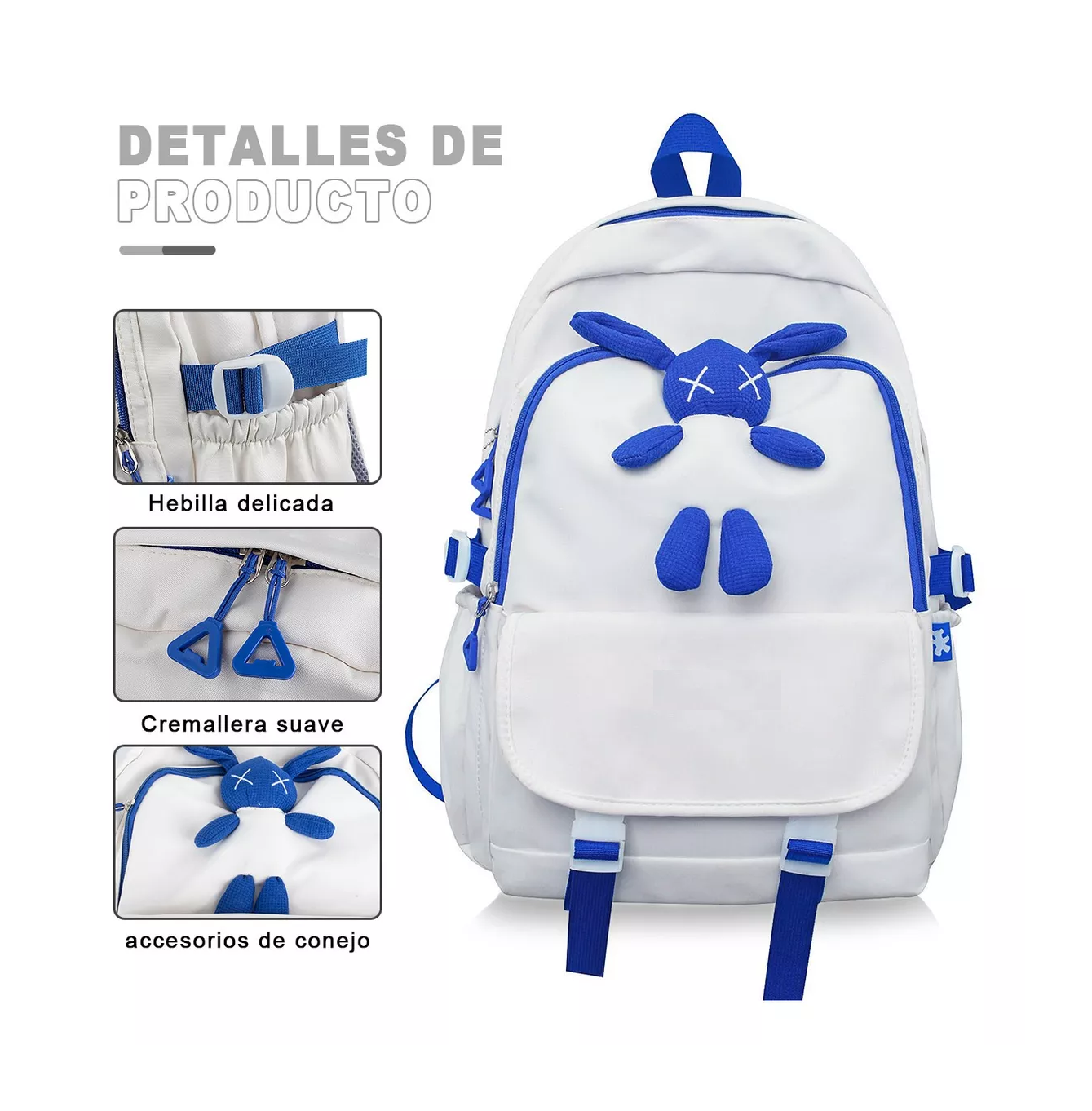 Foto 5 pulgar | Mochila Escolar De Gran Capacidad Bolsa Blanco/azul