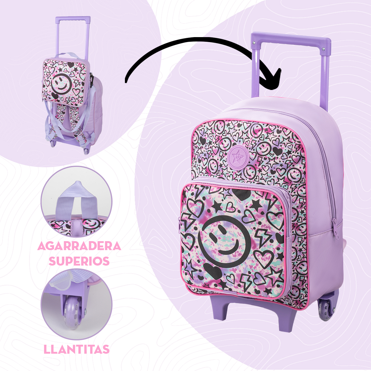 Foto 5 | Set De Mochila Escolar Con Rueditas Mima2 Smile 5 Piezas