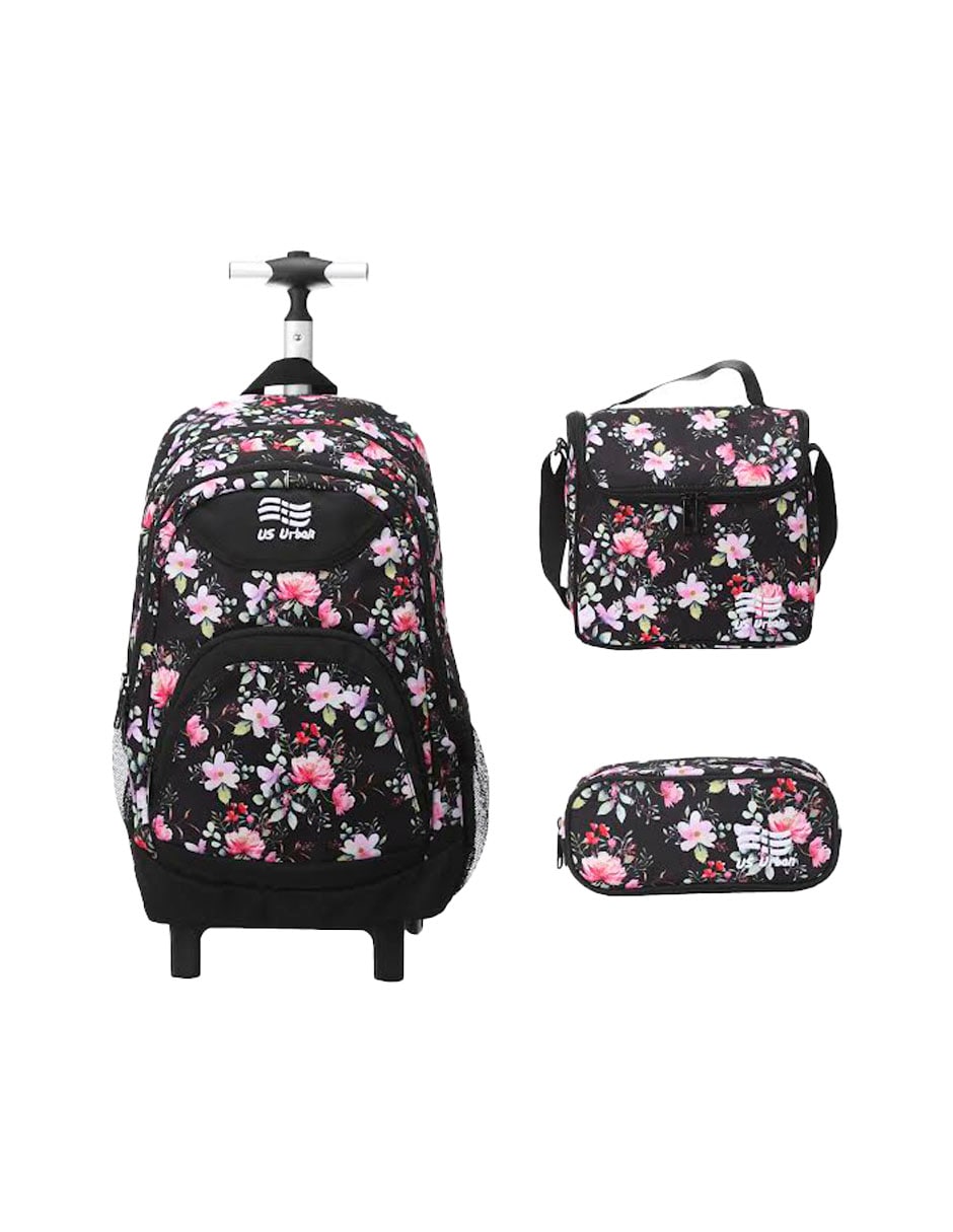 Set 3 Mochila Escolar Carrito Con Lonchera Y Lapicera Niña $890