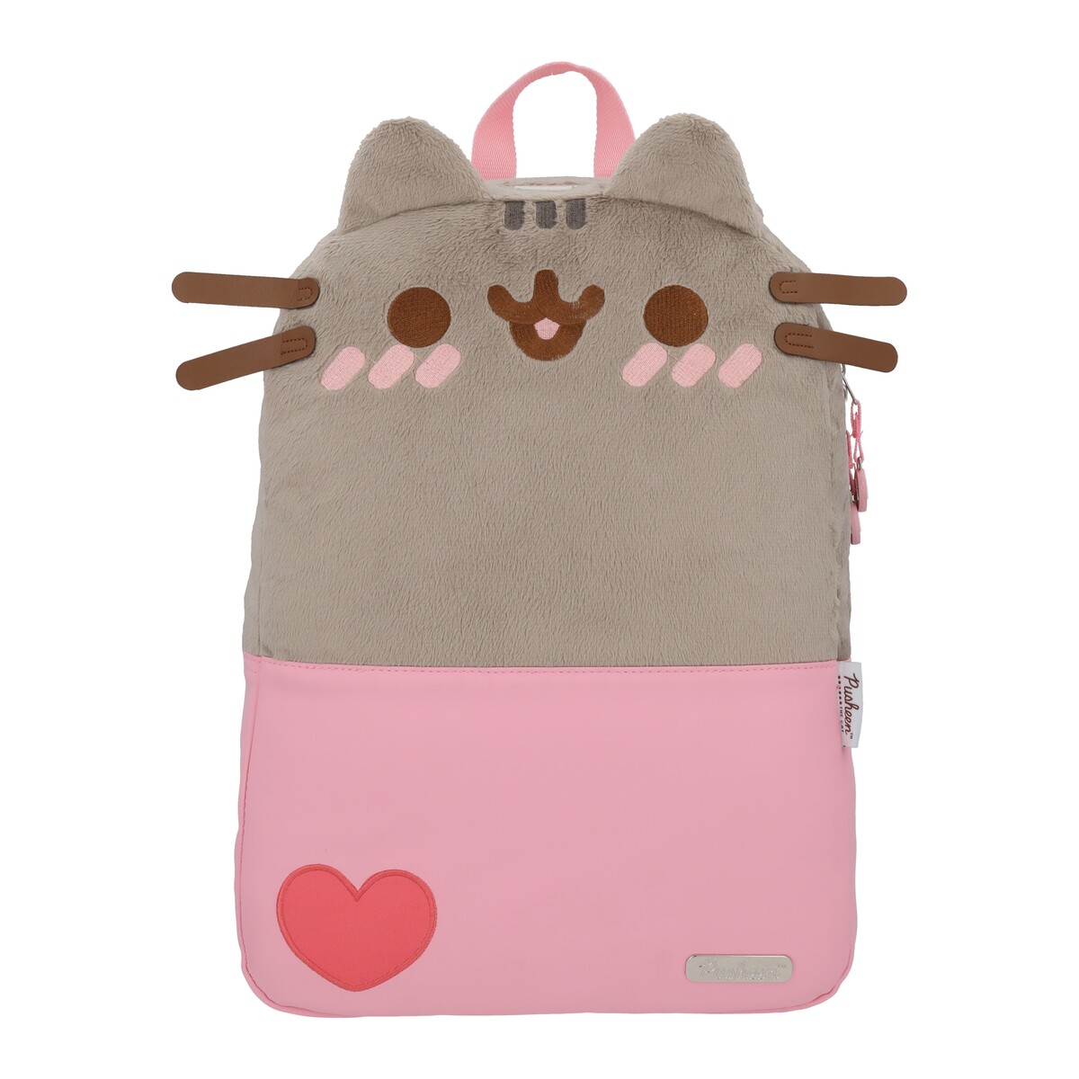 Foto 2 pulgar | Mochila Escolar Gato Pusheen The Cat Gris Rosa Corazon Backpack