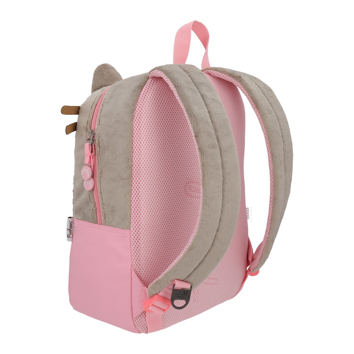 Foto 5 pulgar | Mochila Escolar Gato Pusheen The Cat Gris Rosa Corazon Backpack