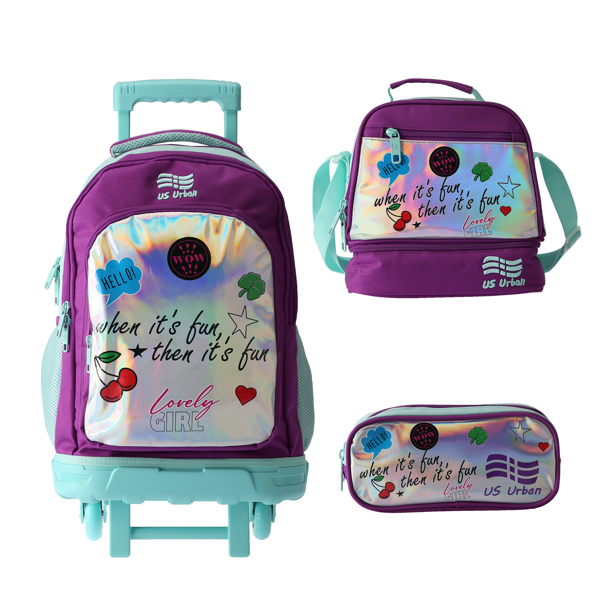 Foto 1 | Set Mochila Escolar Carrito Con Lonchera Y Lapicera 3 Piezas