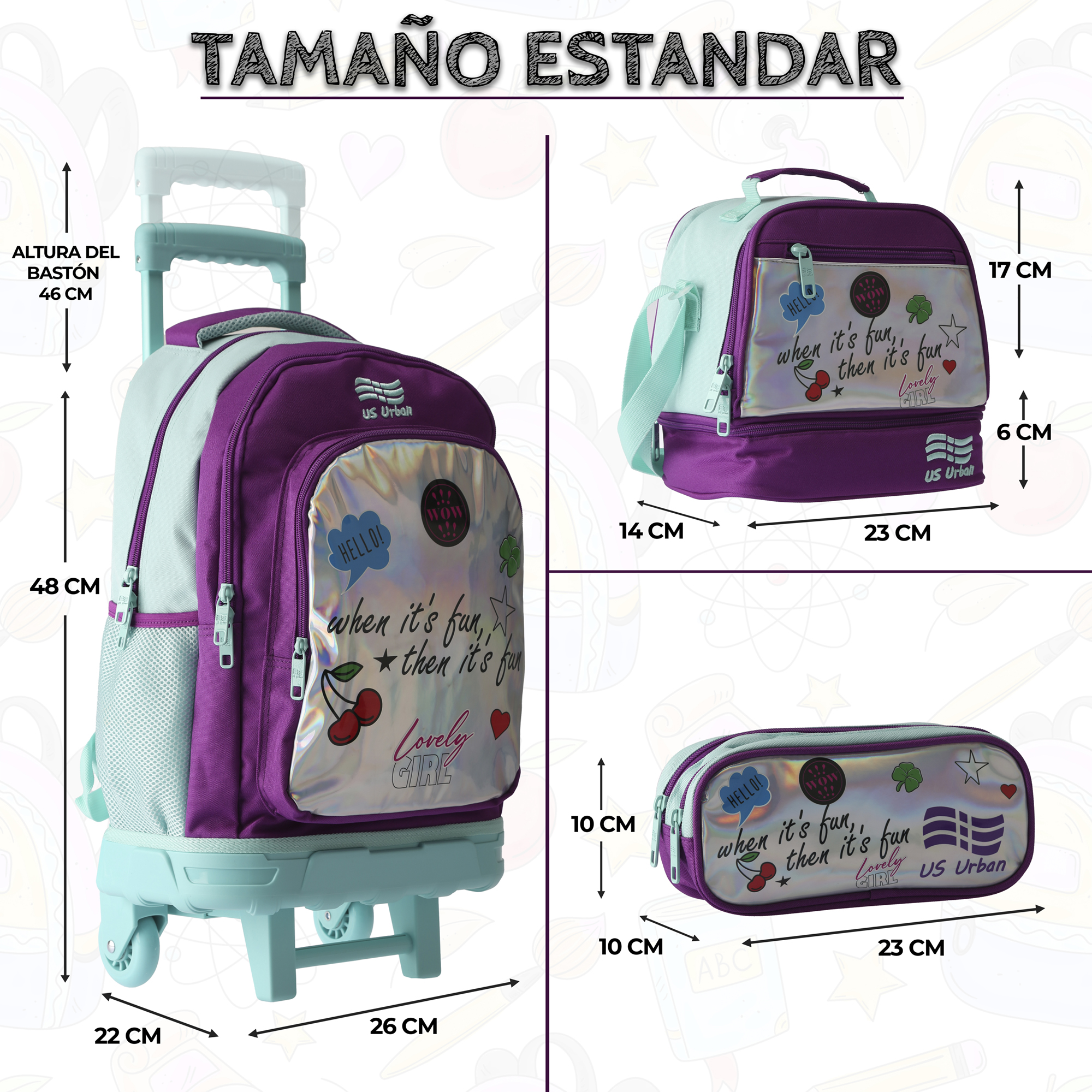 Foto 4 | Set Mochila Escolar Carrito Con Lonchera Y Lapicera 3 Piezas