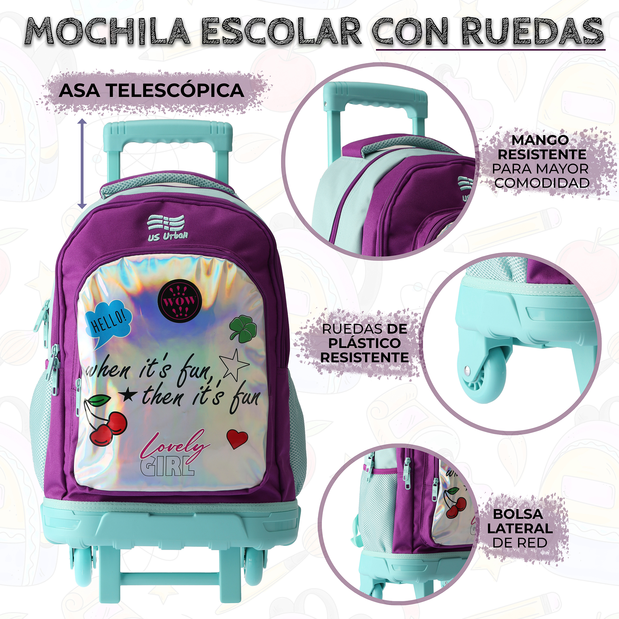 Foto 5 | Set Mochila Escolar Carrito Con Lonchera Y Lapicera 3 Piezas
