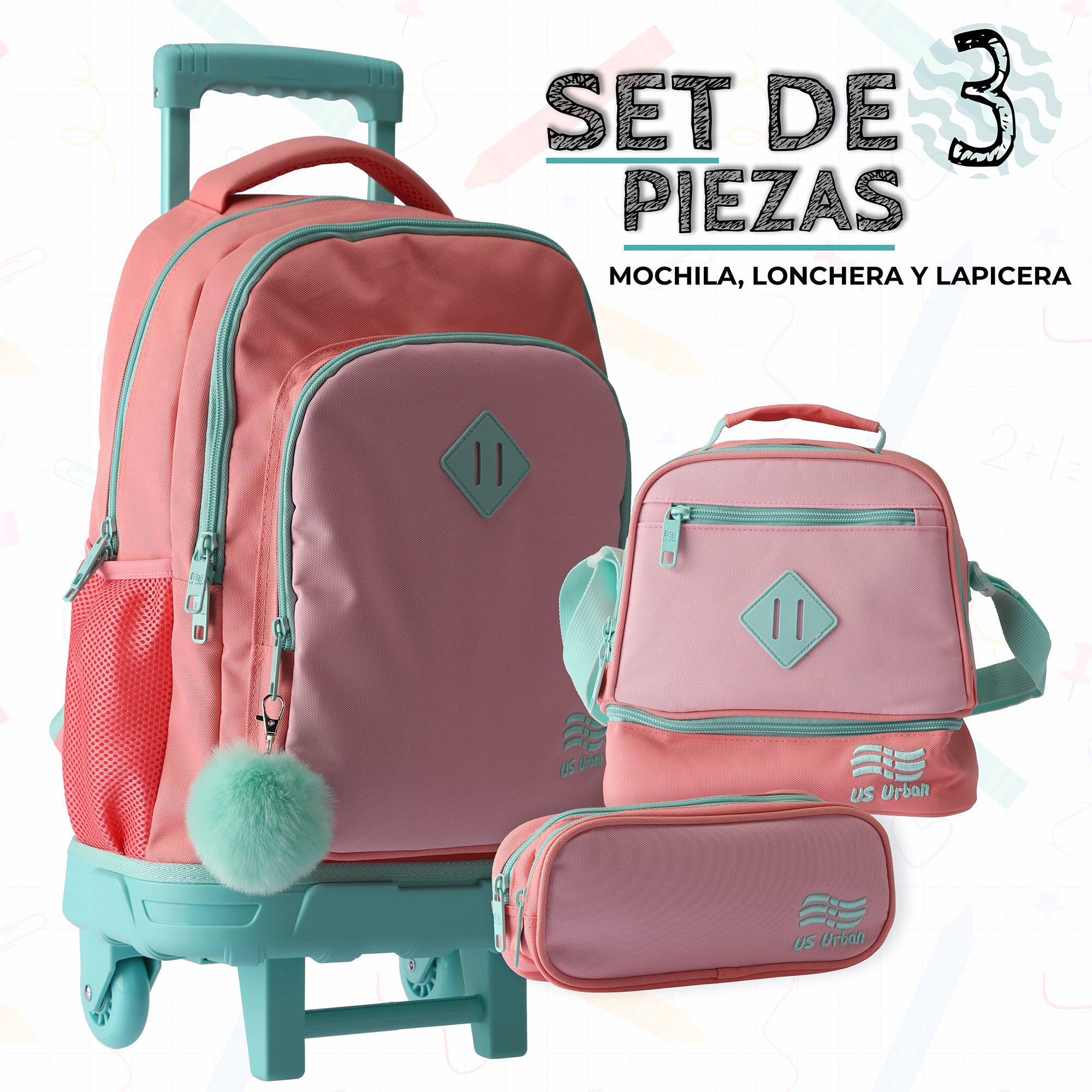 Foto 4 pulgar | Set Mochila Escolar Carrito Con Lonchera Y Lapicera 3 Piezas