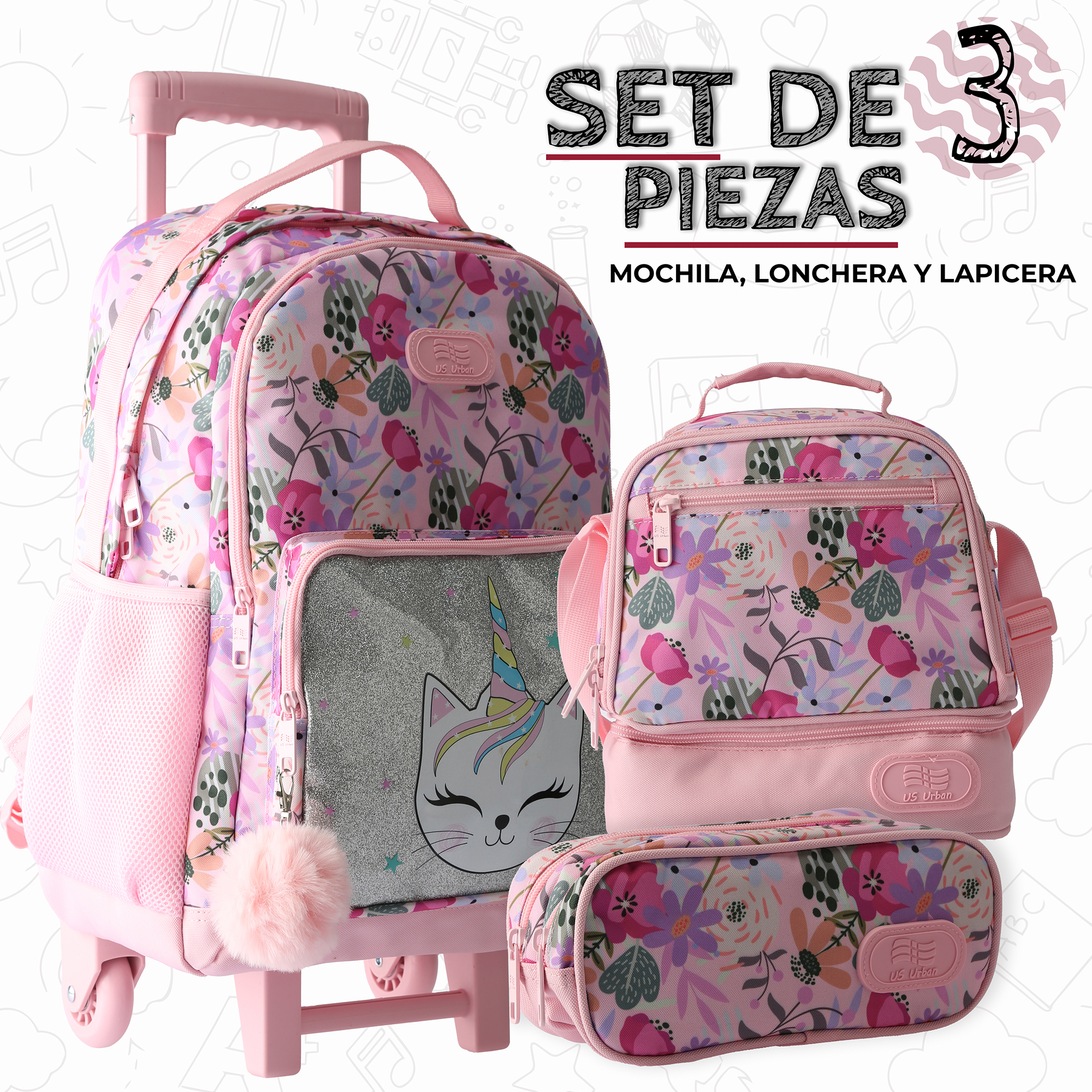 Foto 4 pulgar | Set Mochila Escolar Carrito Con Lonchera Y Lapicera 3 Piezas
