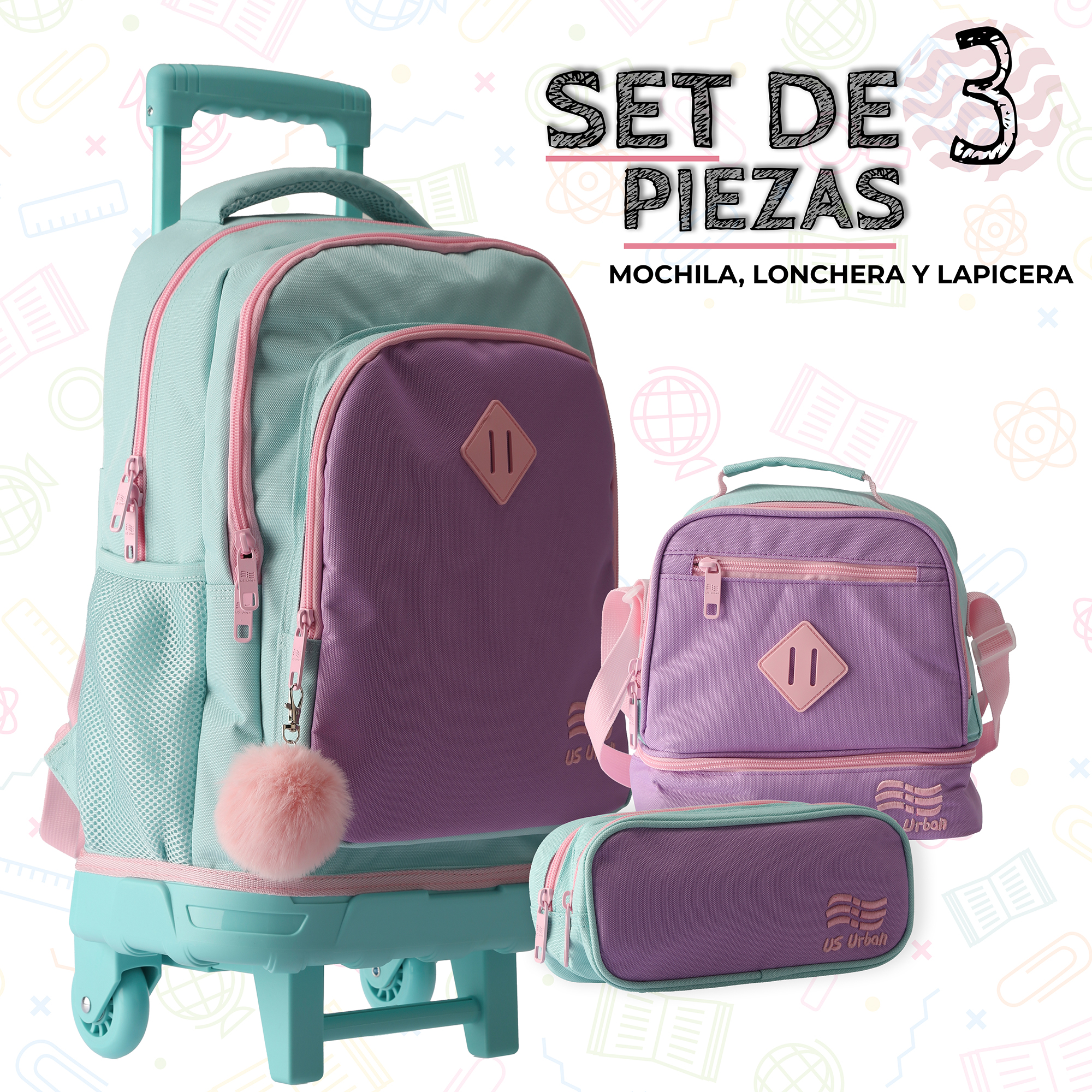 Foto 4 pulgar | Set Mochila Escolar Carrito Con Lonchera Y Lapicera 3 Piezas
