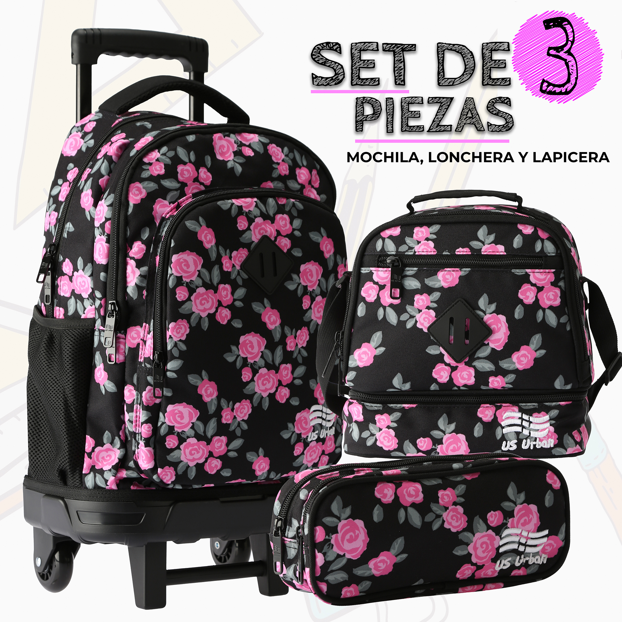 Foto 4 pulgar | Set Mochila Escolar Carrito Con Lonchera Y Lapicera 3 Piezas
