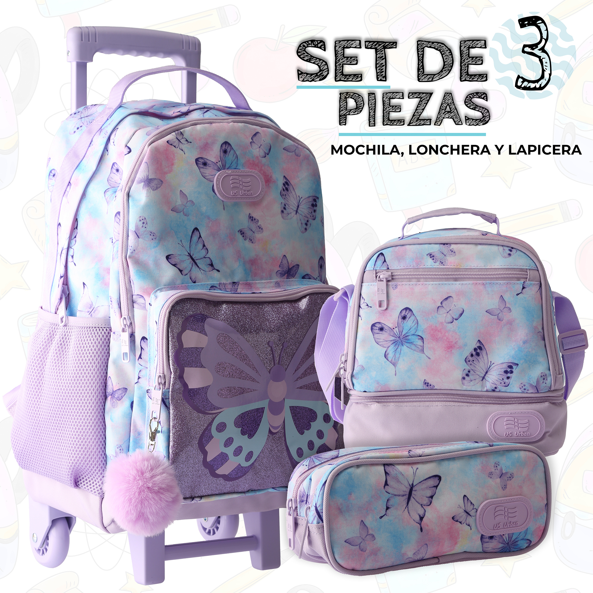 Foto 4 pulgar | Set Mochila Escolar Carrito Con Lonchera Y Lapicera 3 Piezas