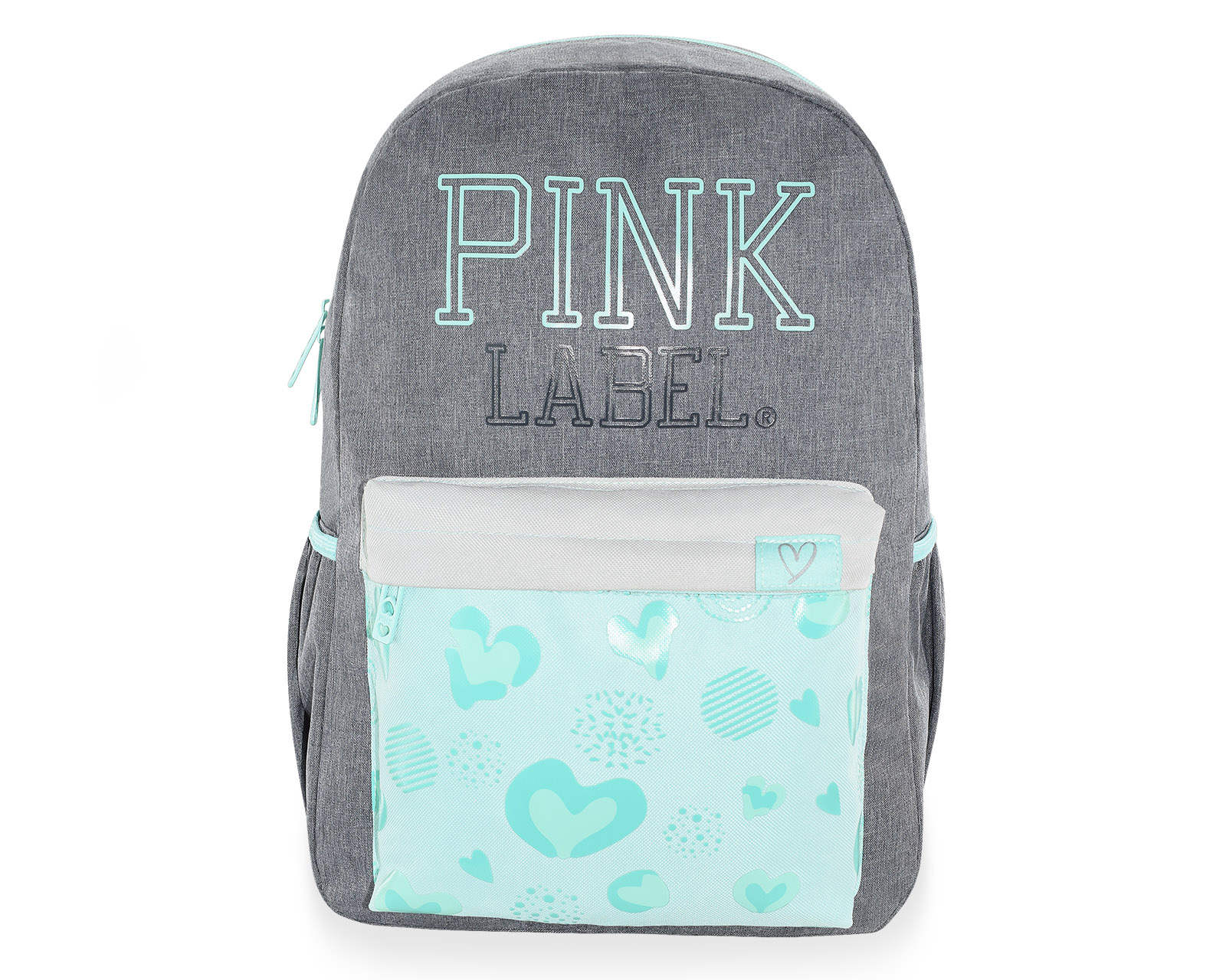 Foto 2 pulgar | Mochila Pink Label Corazones Gris Menta