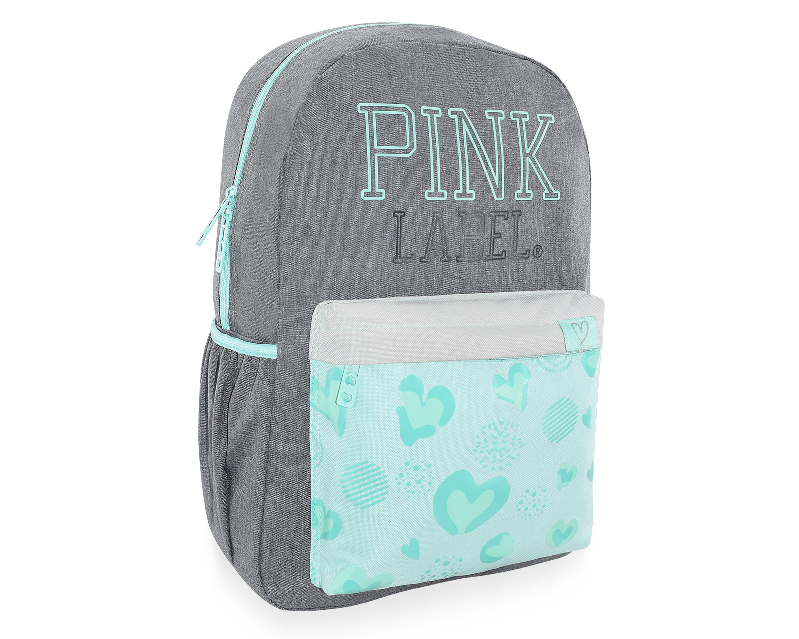 Foto 3 pulgar | Mochila Pink Label Corazones Gris Menta