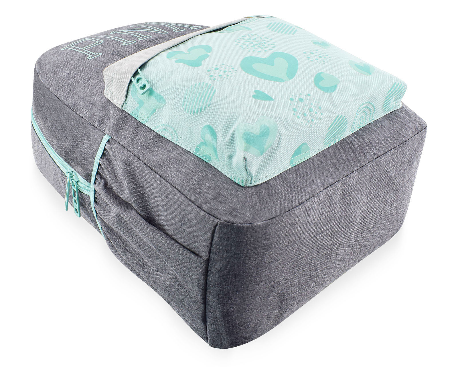 Foto 8 pulgar | Mochila Pink Label Corazones Gris Menta