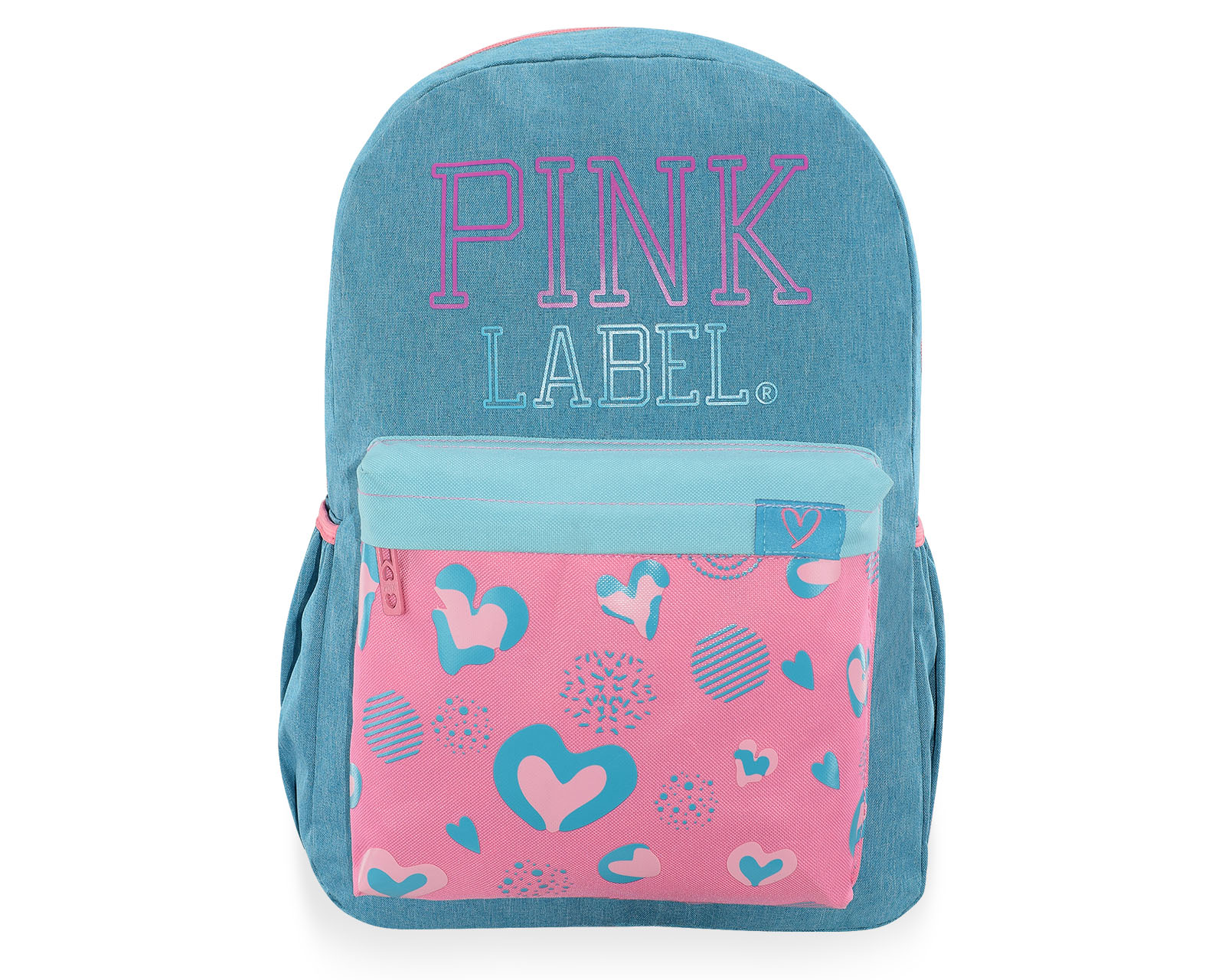 Mochila Pink Label Corazones Turquesa Rosa