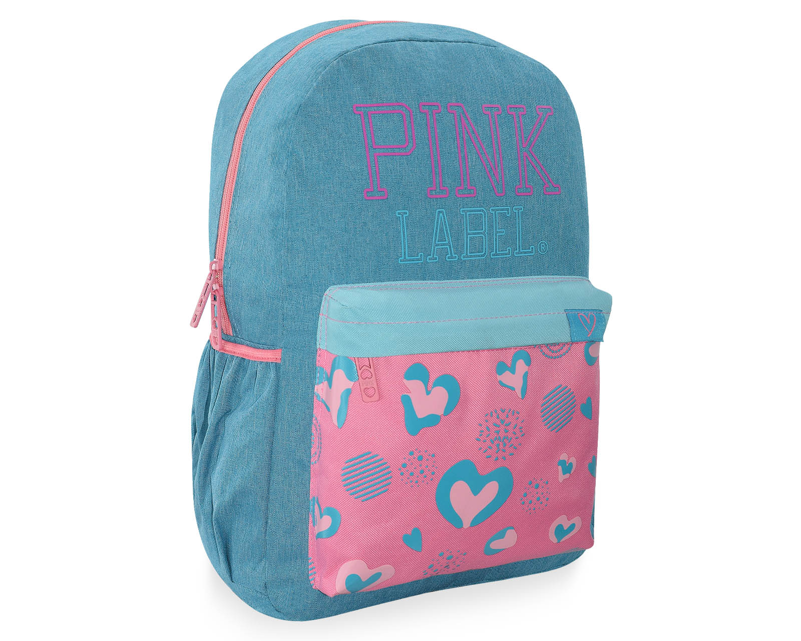 Foto 3 pulgar | Mochila Pink Label Corazones Turquesa Rosa
