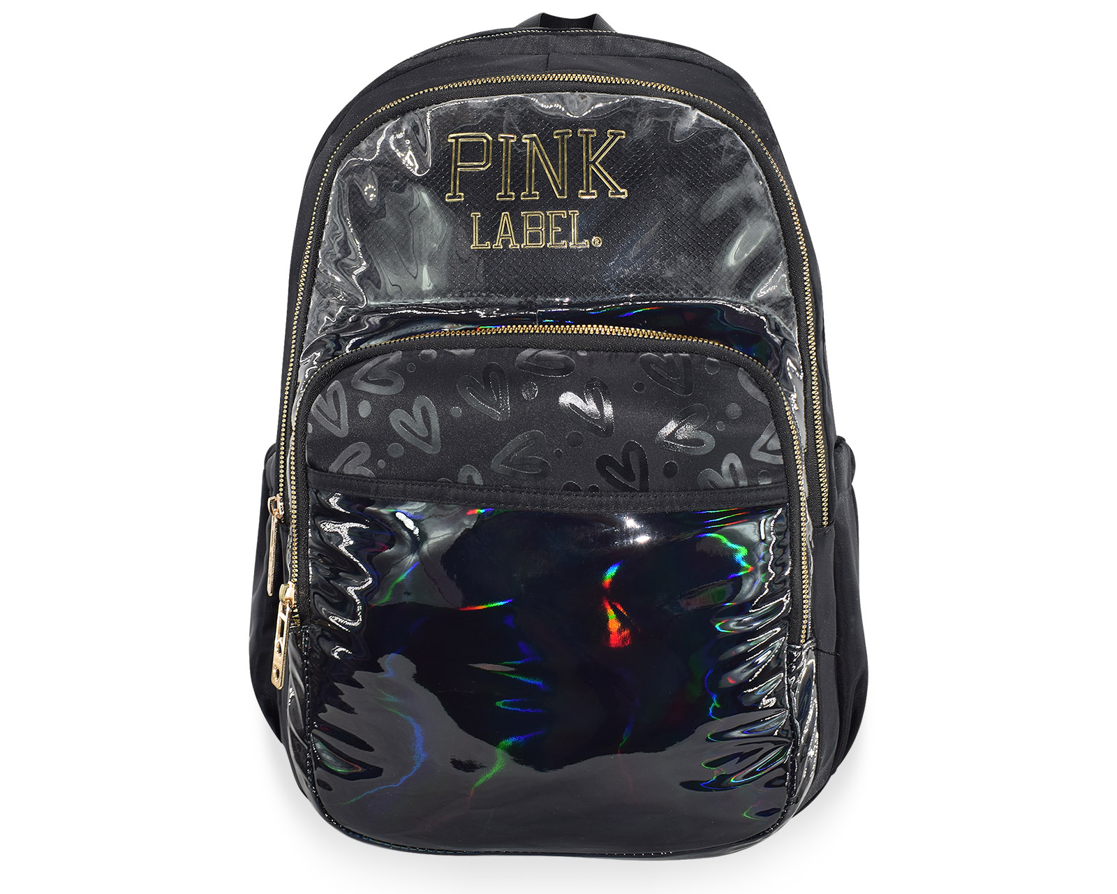 Mochila Pink Label Corazones Tornasol Negra