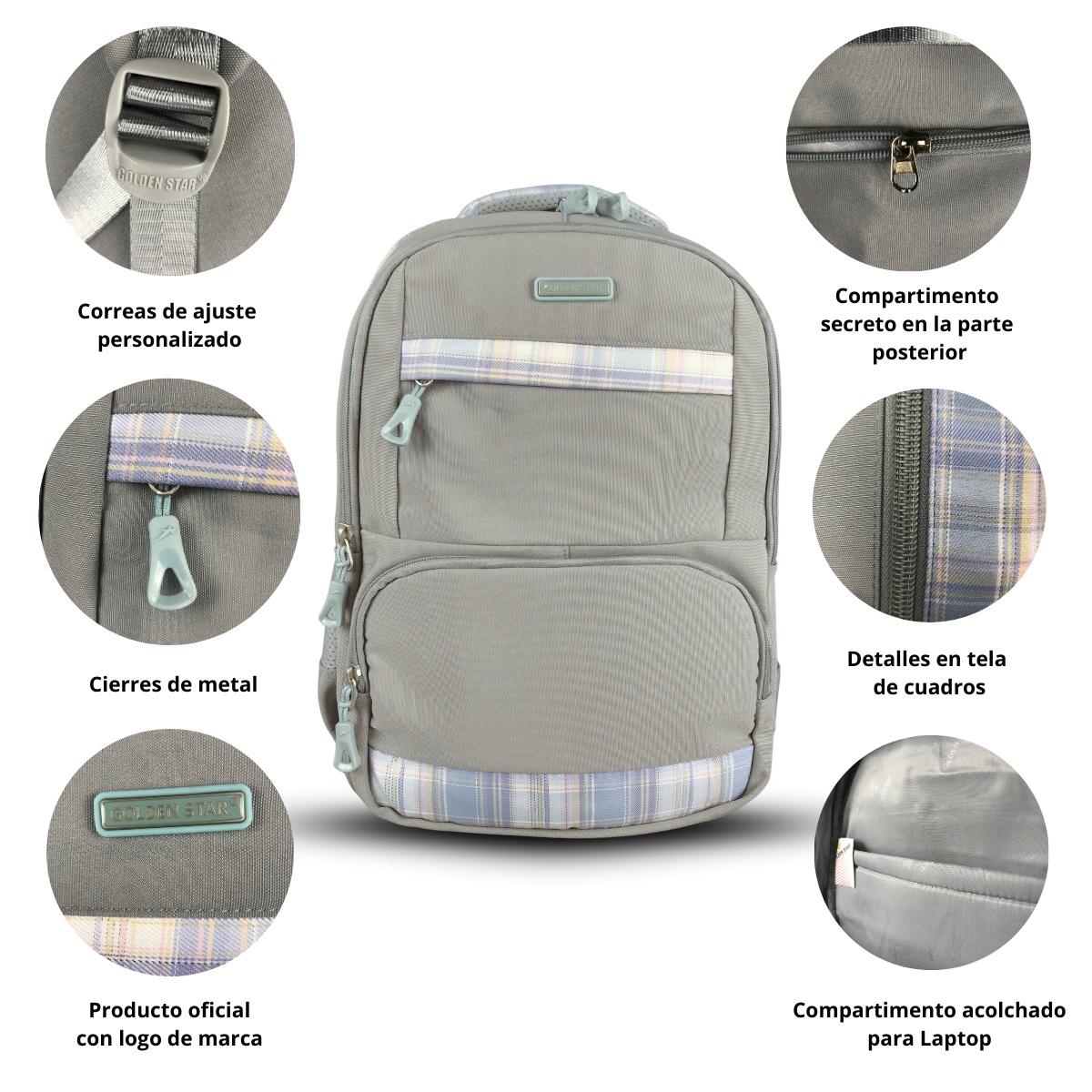 Foto 2 | Mochila Golden Star Escolar Juvenil Df-8944 Color Gris