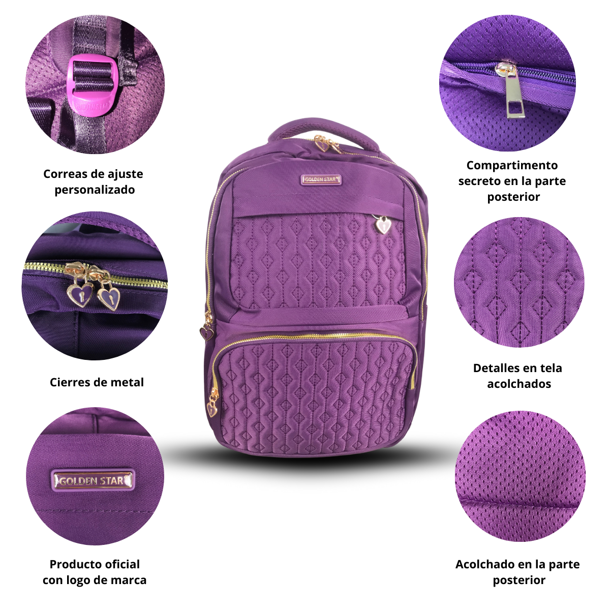 Foto 3 pulgar | Mochila Golden Star Escolar Diseño Acolchado Df-8969 Color Morado