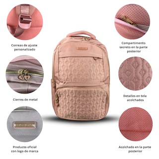Foto 2 | Mochila Golden Star Escolar Diseño Acolchado Df-8969 Color Coral