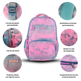 Foto 2 | Mochila Golden Star Primaria Niña Df-8980 Color Rosa