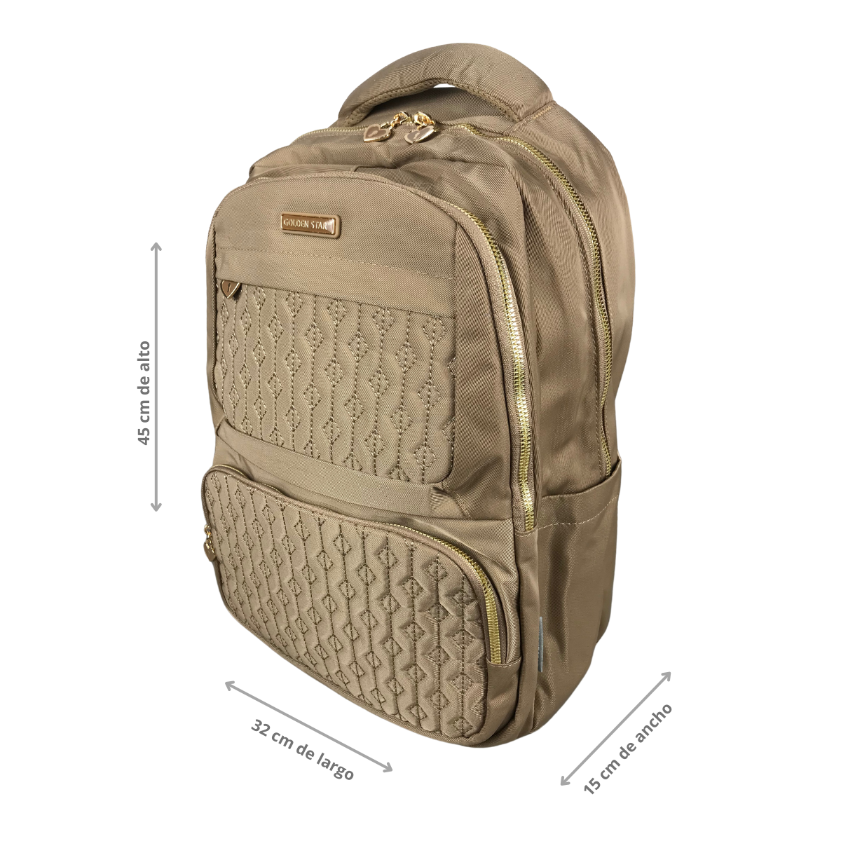 Foto 4 pulgar | Mochila Golden Star Escolar Diseño Acolchado Df-8969 Color Caqui