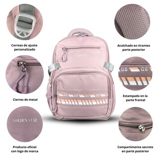 Foto 2 | Mochila Golden Star Lisa Juvenil Urbana Escolar Gf-1035 Color Lavanda