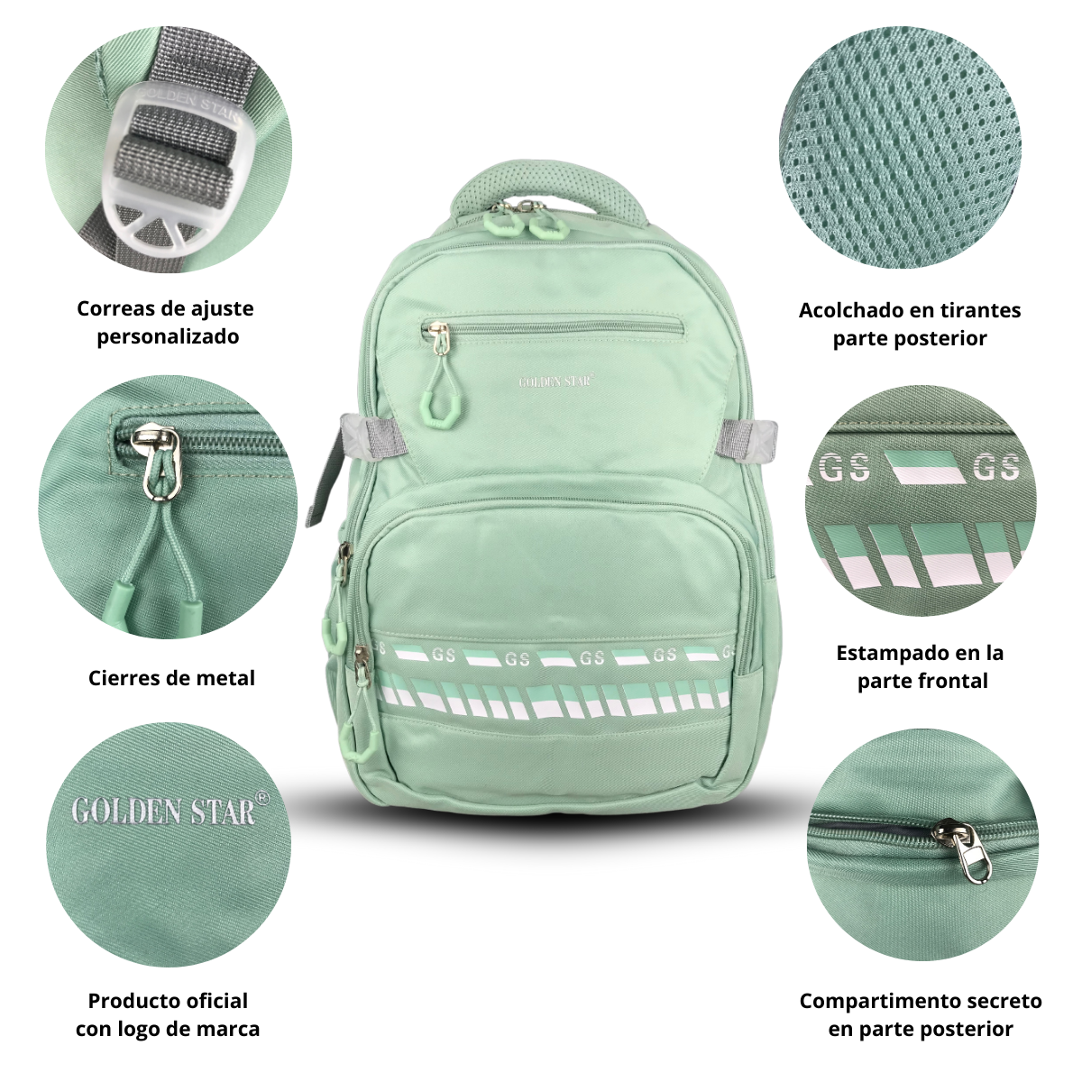 Foto 3 pulgar | Mochila Golden Star Lisa Juvenil Urbana Escolar Gf-1035 Color Verde