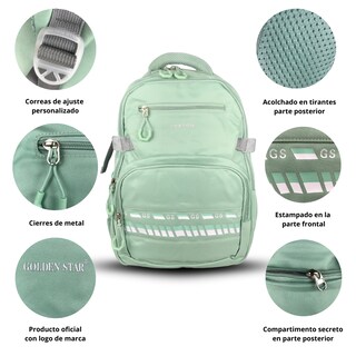Foto 2 | Mochila Golden Star Lisa Juvenil Urbana Escolar Gf-1035 Color Verde