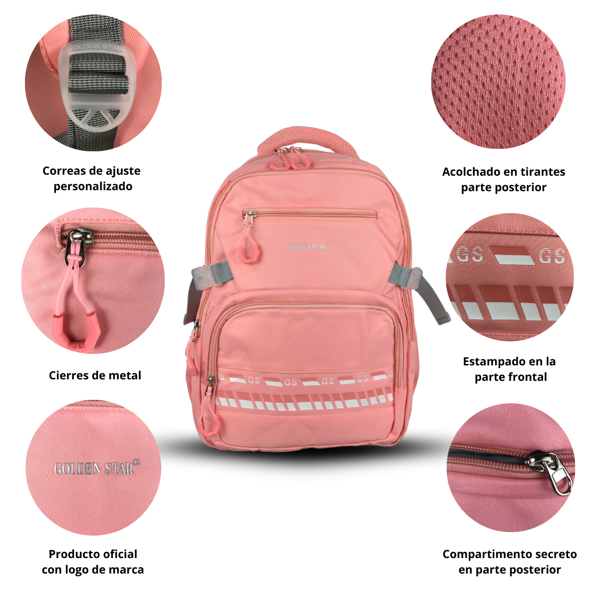 Foto 2 | Mochila Golden Star Lisa Juvenil Urbana Escolar Gf-1035 Color Coral
