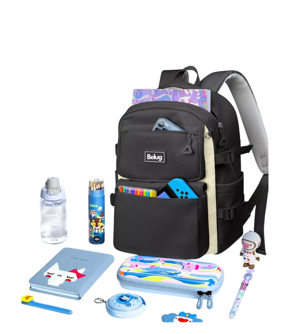 Foto 6 pulgar | Mochila Escolar Backpack Diseño Liso 30l, Belug Negro Acero
