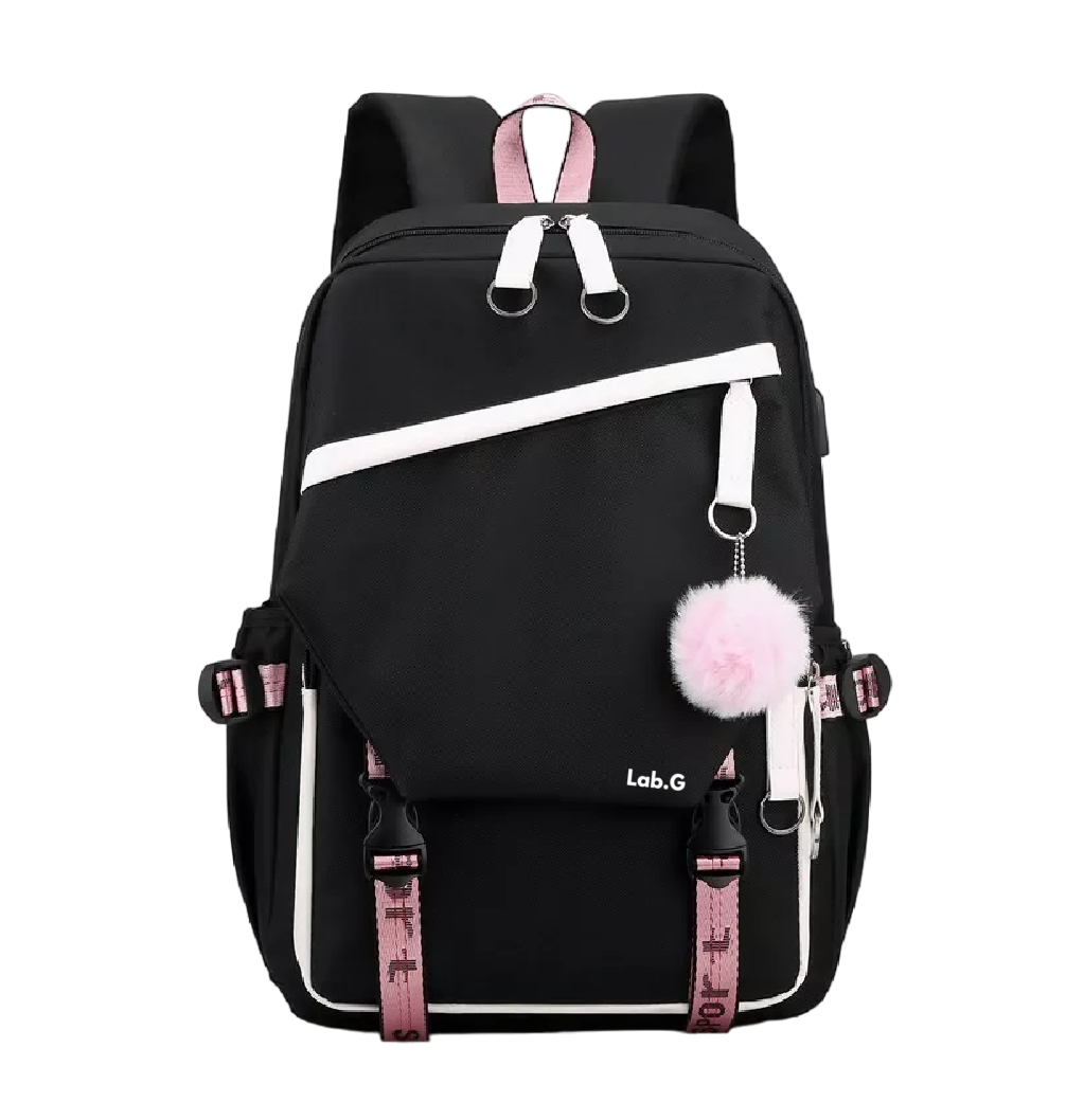 Foto 2 pulgar | Mochila Estilo Coreano Juvenil Moda Con Puerto Usb Rosa Negro