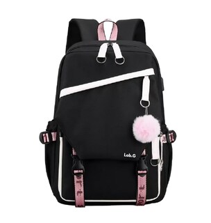 Foto 1 | Mochila Estilo Coreano Juvenil Moda Con Puerto Usb Rosa Negro