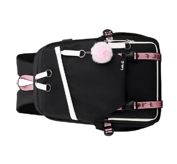 Foto 5 | Mochila Estilo Coreano Juvenil Moda Con Puerto Usb Rosa Negro