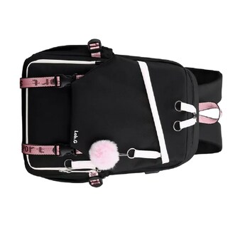 Foto 6 | Mochila Estilo Coreano Juvenil Moda Con Puerto Usb Rosa Negro