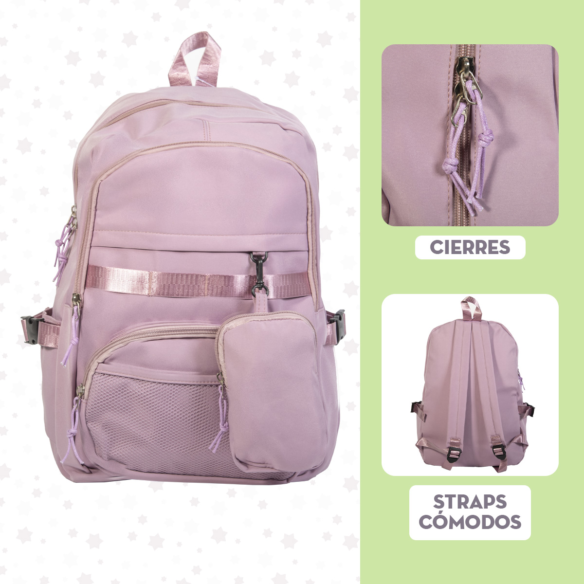 Foto 5 | Mochila Escolar Mima2 Con Compartimento Para Laptop + Múltiples Bolsillos + Bolsita Colgante