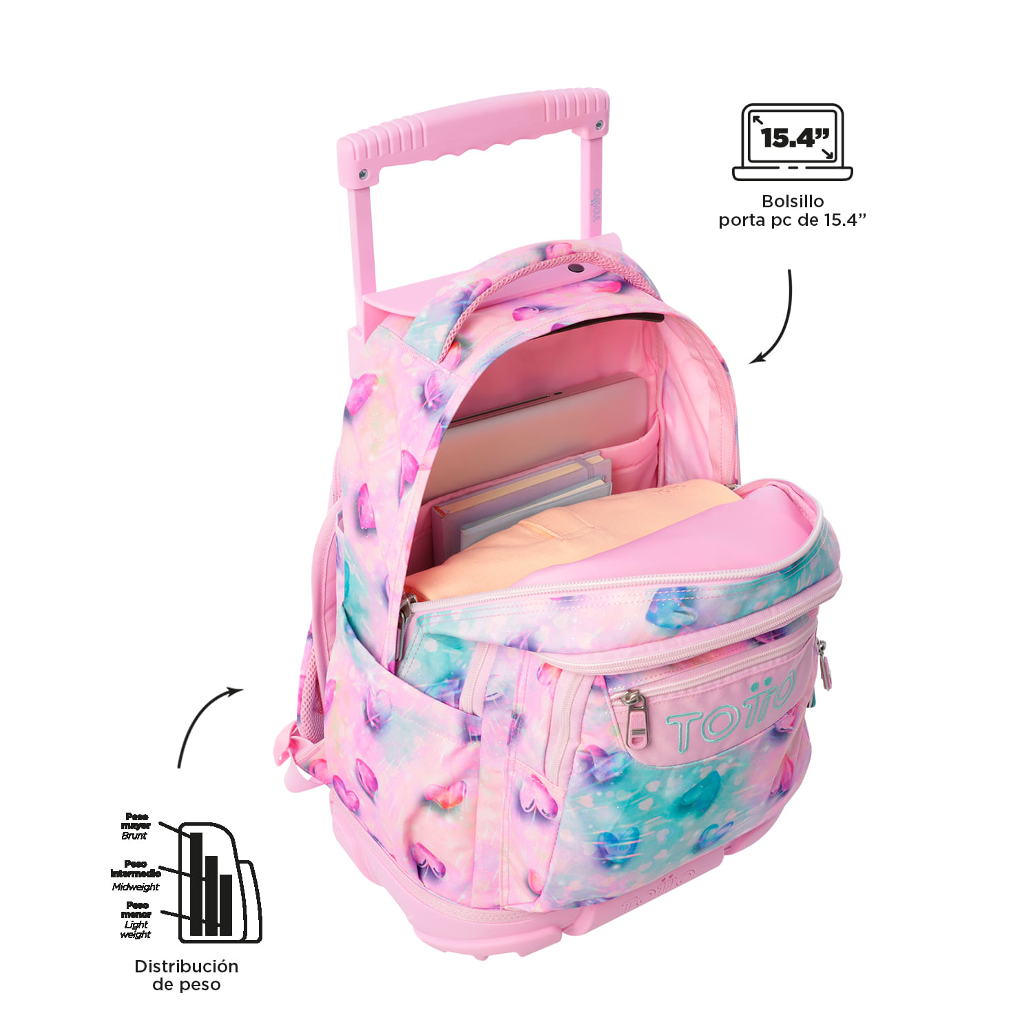 Foto 5 pulgar | Mochila Grande Con Ruedas Porta Laptop 15.4 | 25 L Renglon Glitter