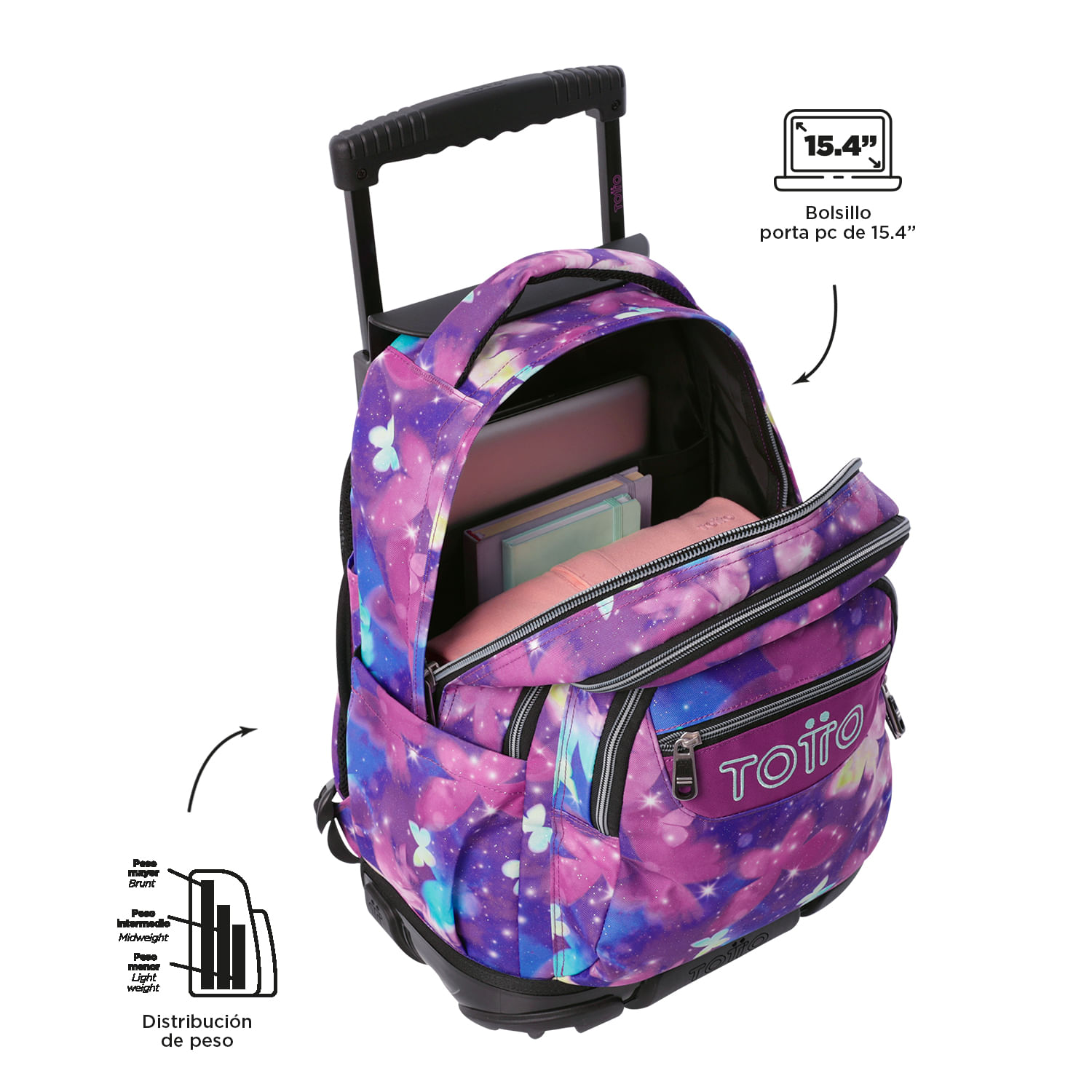 Foto 5 pulgar | Mochila Grande Con Ruedas Porta Laptop 15.4 | 25 L Renglon Glitter