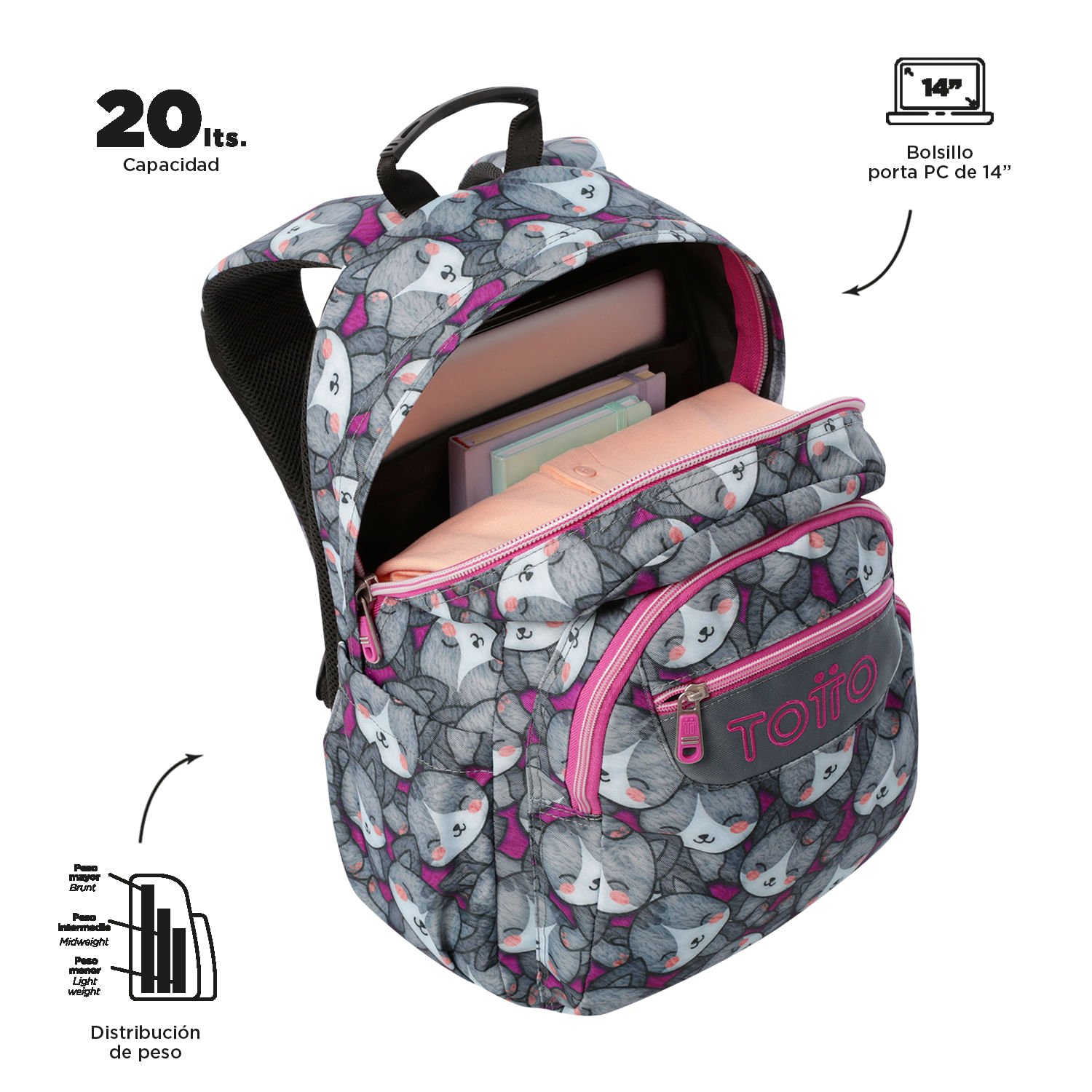 Foto 3 pulgar | Mochila Escolar Totto con Porta Laptop 14 Pulgadas