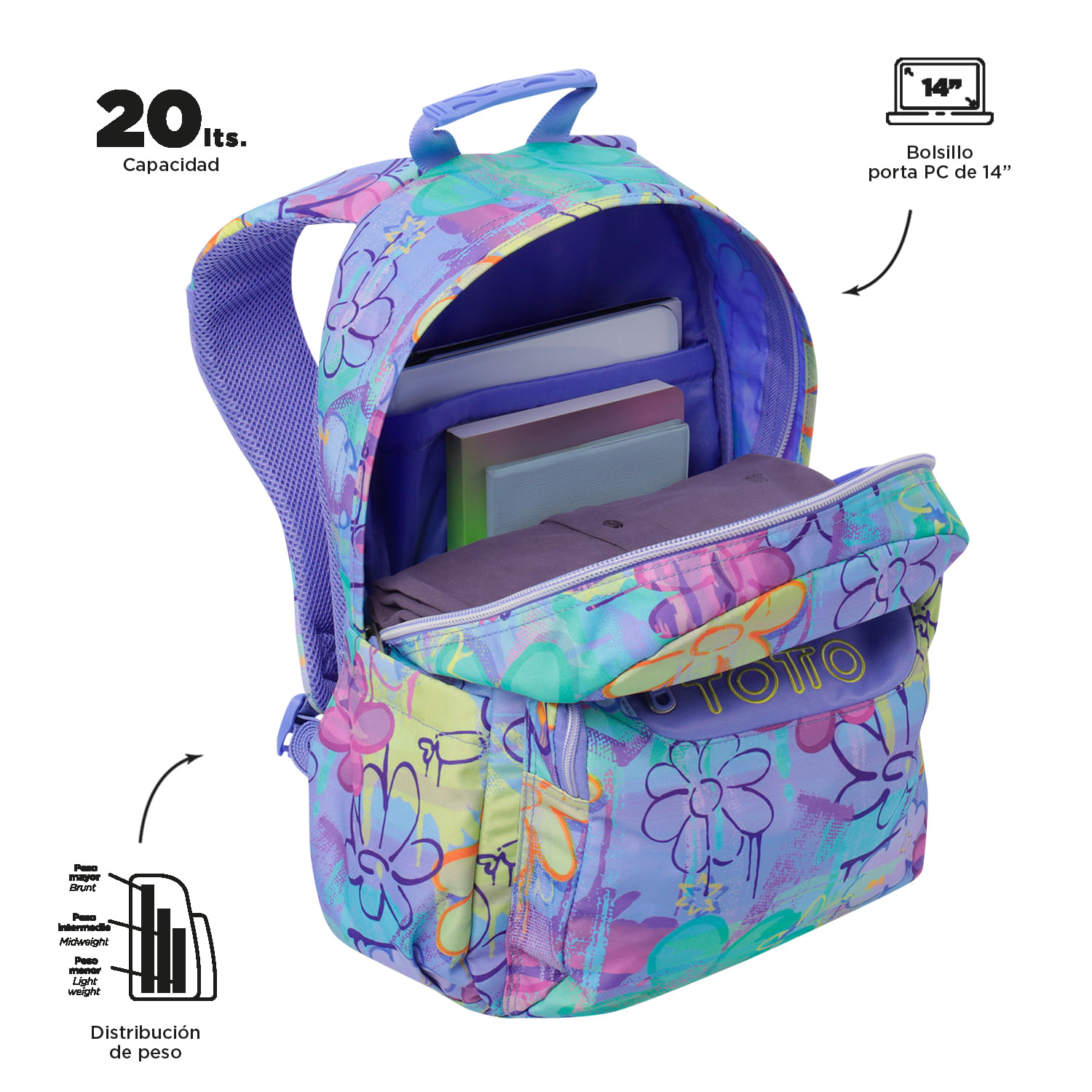 Foto 3 pulgar | Mochila Escolar Totto Acuarela con Porta Laptop 14 Pulgadas