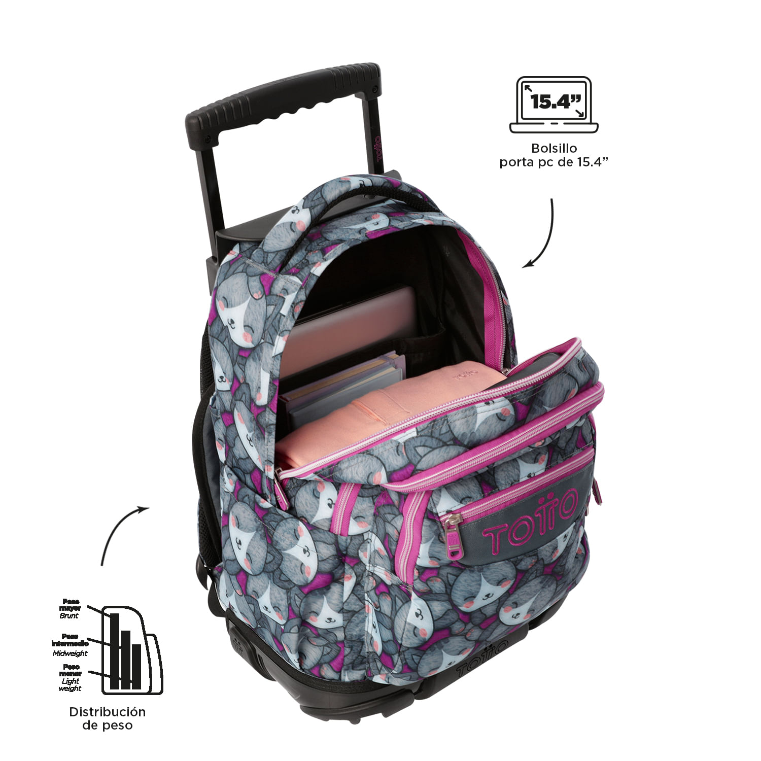 Foto 4 pulgar | Mochila con Ruedas Totto con Porta Laptop 15.4 Pulgadas