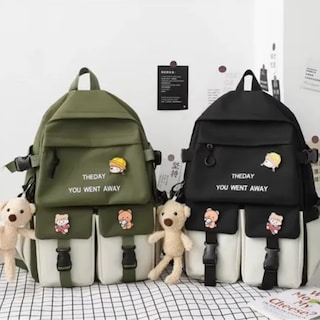 Foto 2 | Mochila Coreana 5 En 1 Bolsa Escolar De Viaje Kawaii K Pop Verde Musgo