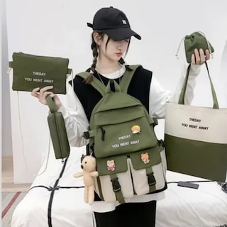 Foto 3 | Mochila Coreana 5 En 1 Bolsa Escolar De Viaje Kawaii K Pop Verde Musgo