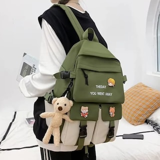 Foto 5 | Mochila Coreana 5 En 1 Bolsa Escolar De Viaje Kawaii K Pop Verde Musgo