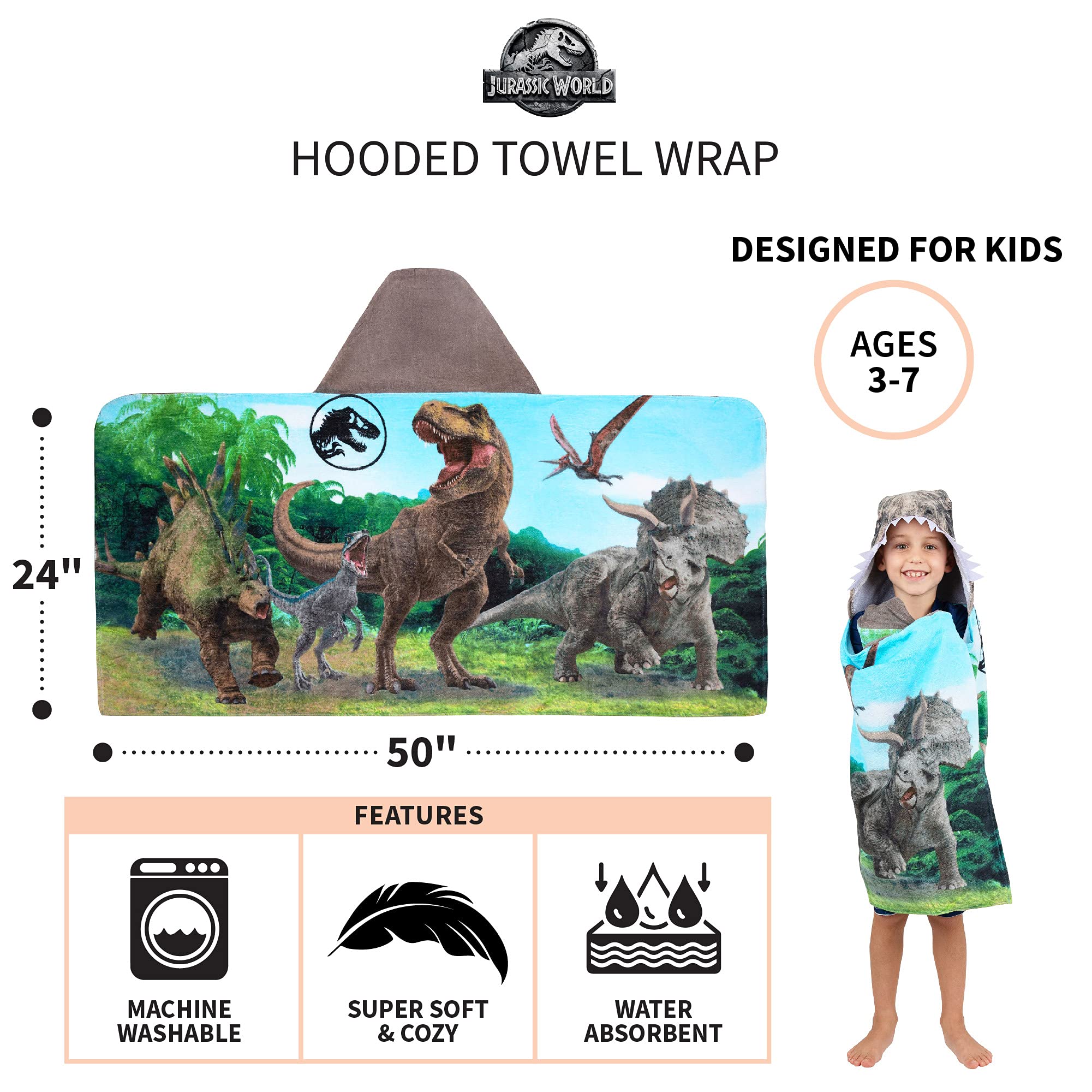 Foto 6 pulgar | Toalla Con Capucha Jurassic World Kids, Algodón Supersuave, 60 X 120 Cm - Venta Internacional.