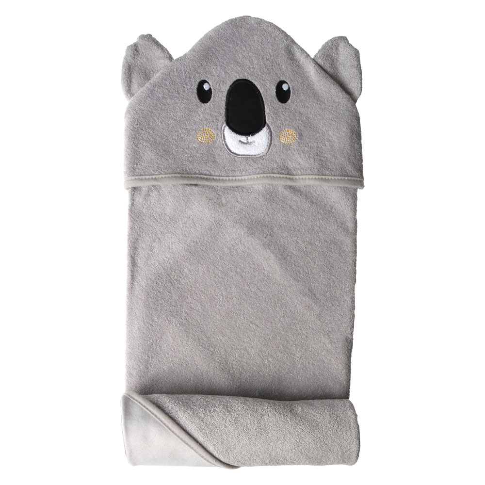 Toalla de Baño con Capucha Baby Mink Bm324 Gris con Bordado de Personaje de Koala 90 x 70 cm