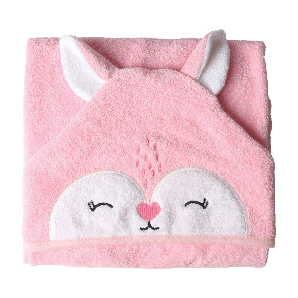 Foto 4 pulgar | Toalla de Baño con Capucha Baby Mink Bm324 Rosa con Bordado de Personaje de Zorrita 90 x 70 cm