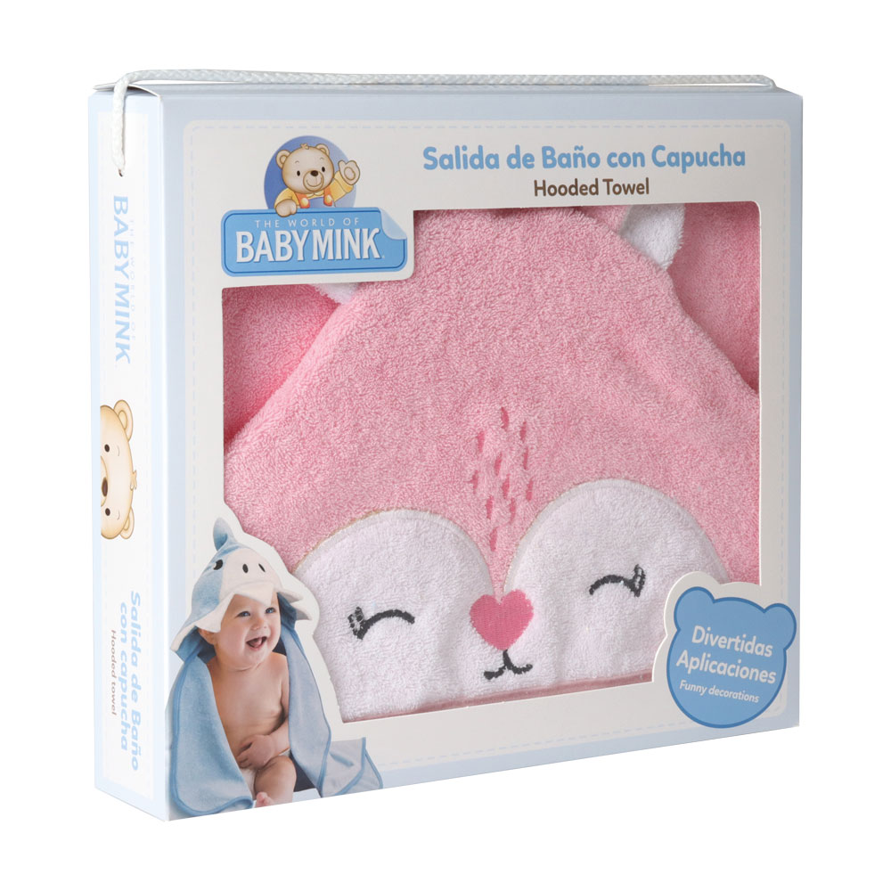 Foto 5 pulgar | Toalla de Baño con Capucha Baby Mink Bm324 Rosa con Bordado de Personaje de Zorrita 90 x 70 cm