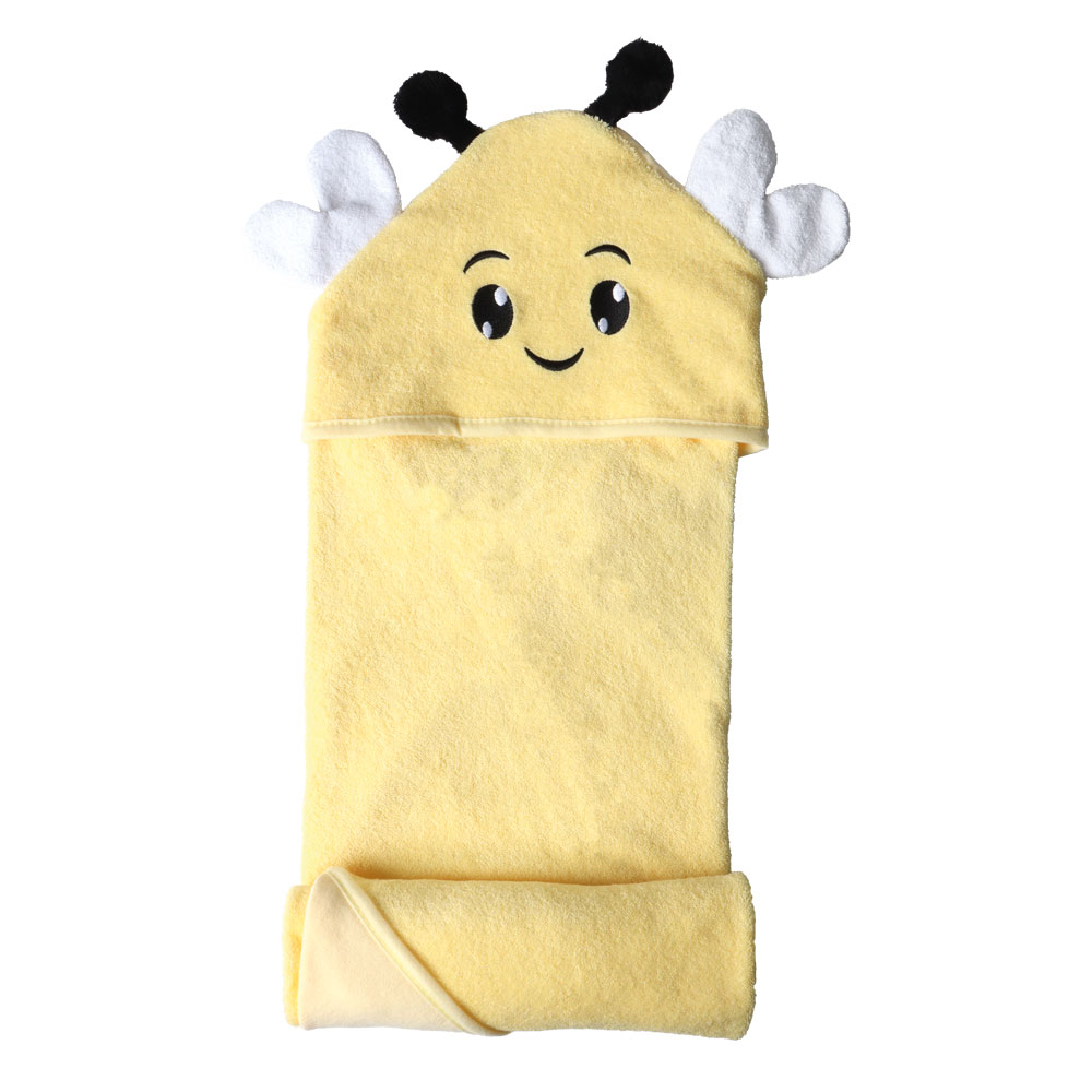 Toalla de Baño con Capucha Baby Mink Bm324 Amarilla con Bordado de Personaje de Abeja 90 x 70 cm