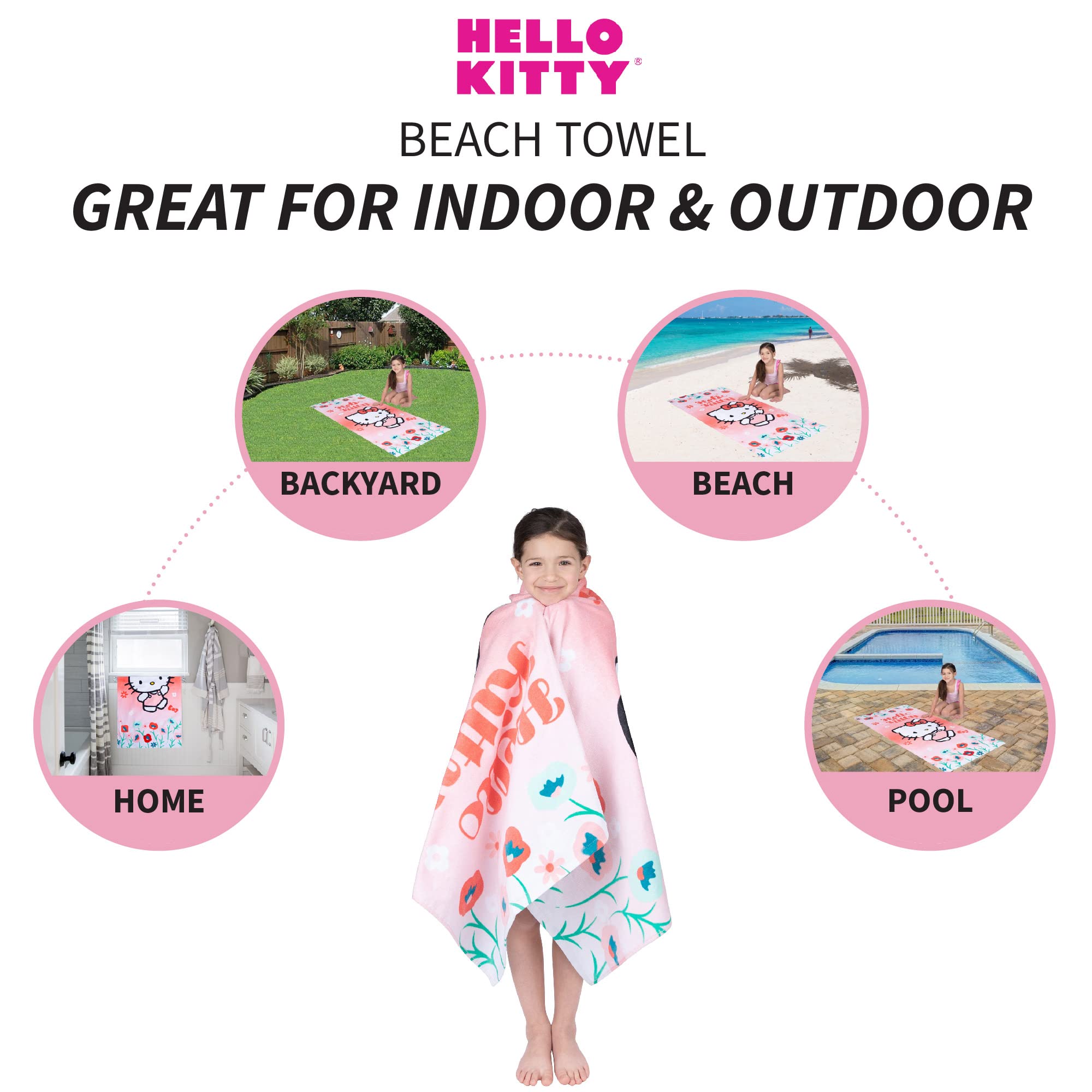 Foto 2 | Toalla De Playa Franco Kids Hello Kitty, Algodón, 147 Cm X 71 Cm - Venta Internacional.